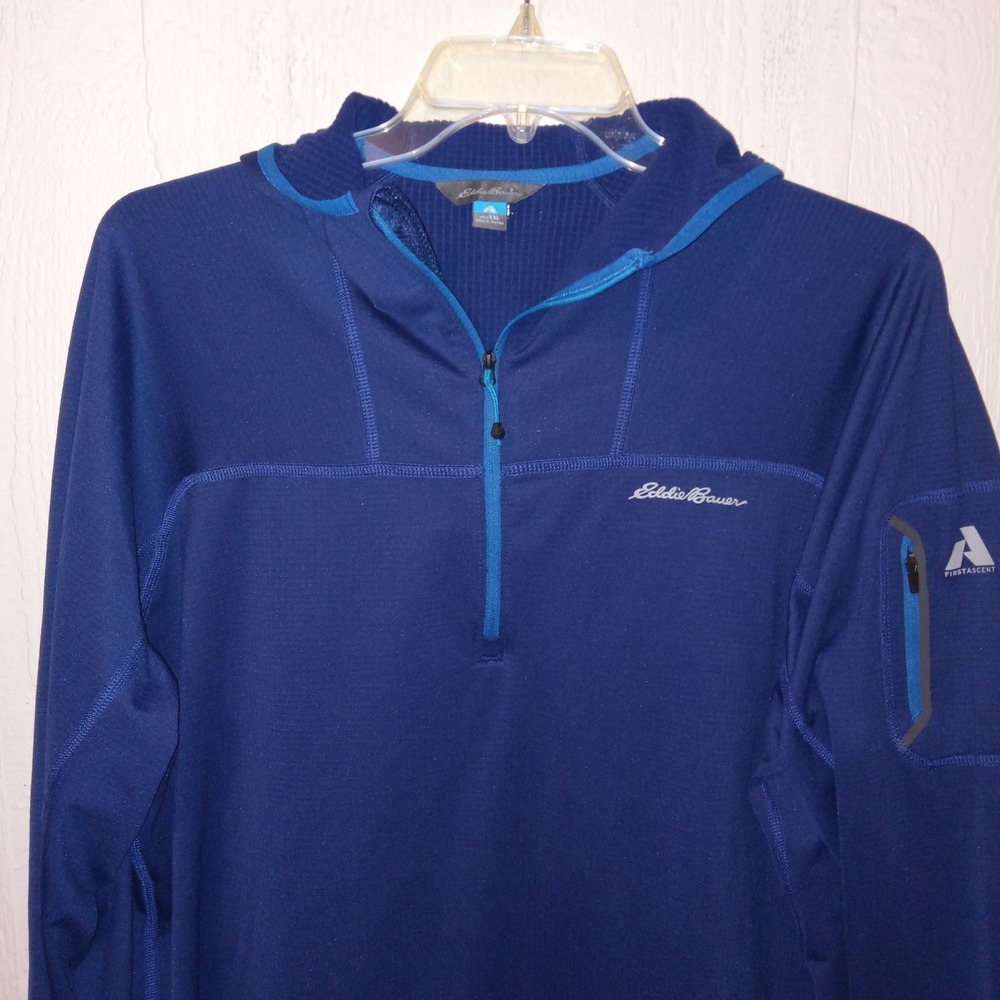 Eddie Bauer First Ascent Hoodie Mens XXL Blue 1/4 Zip Grid Fleece Pullover